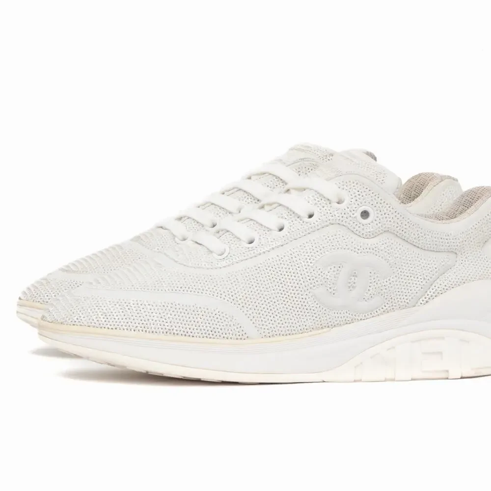 $1K CHANEL 2020 White Sequin Leather CC Low-Top Sneakers Trainers 39.5 US 9.5